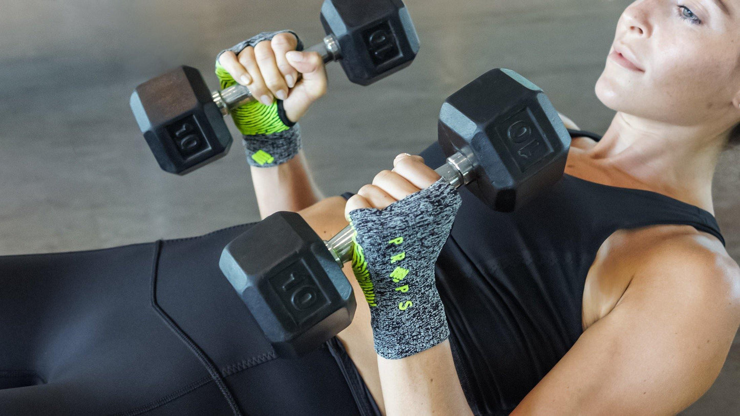 Props Grey Yellow Staple Workout Gloves - For weight lifting and training