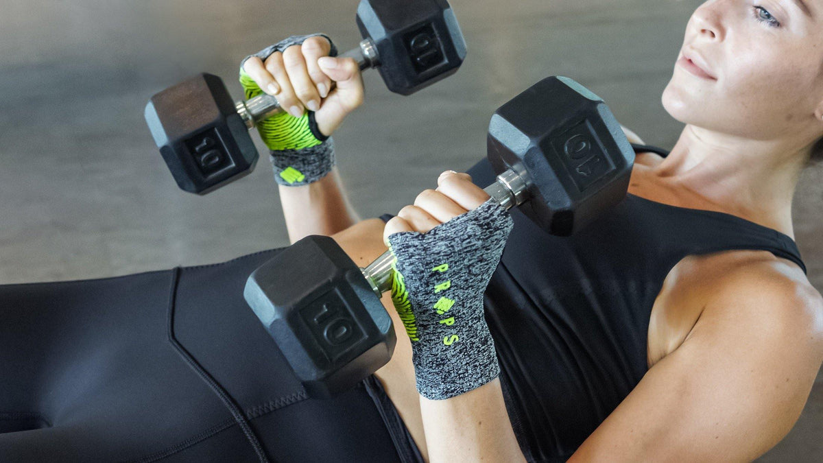 Props Grey Yellow Staple Workout Gloves - For weight lifting and training