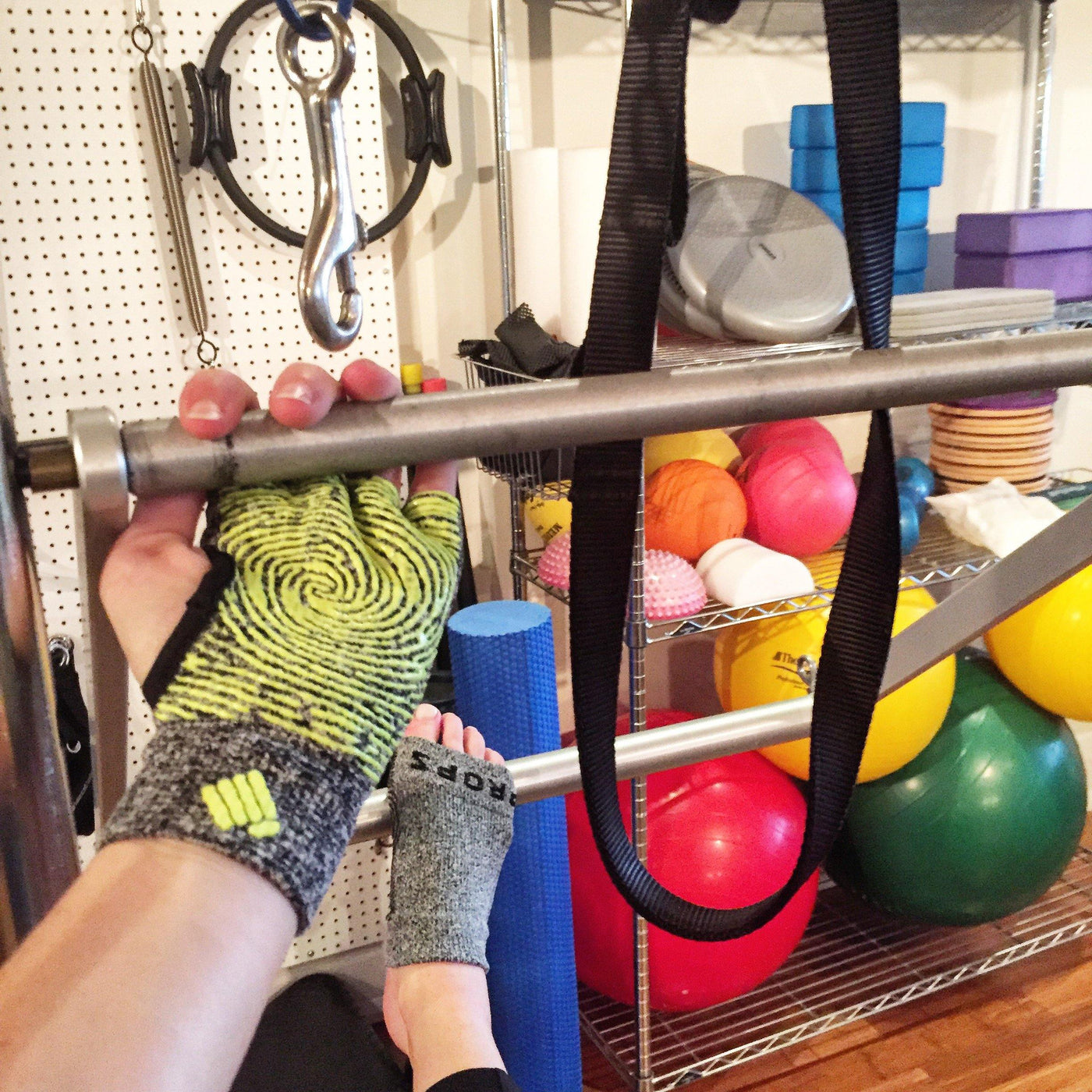 Props Body Mat - Grey Yellow Workout Gloves and Grey Foot Band - For weight training